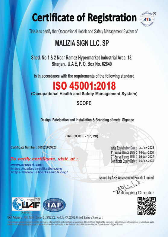 ISO 45001 certificate