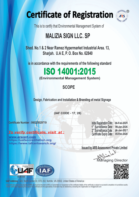 ISO 14001 certificate